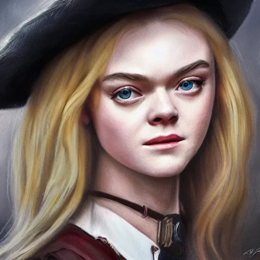 Image similar to ultra realistic portrait painting of elle fanning as a western outlaw, art by erick arciniega, 4 k, ultra realistic, highly detailed, epic lighting