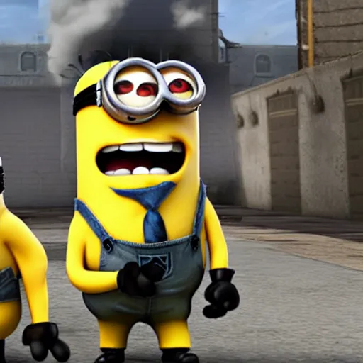 Image similar to despicable me minions playing counter strike; global offensive, game screenshot