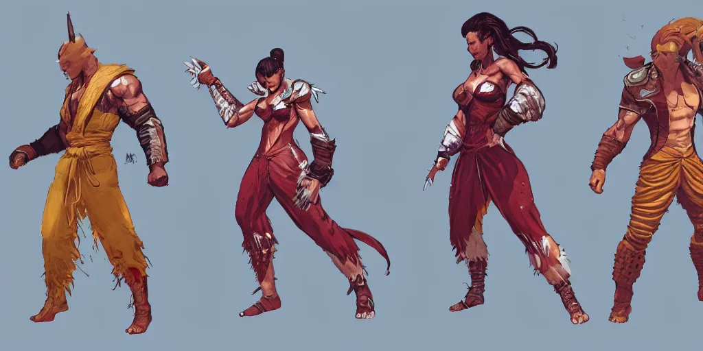 Image similar to fighter character design, idle, colored, sprite, tekken, pc game, sideview, art by moebius and greg rutkowski.