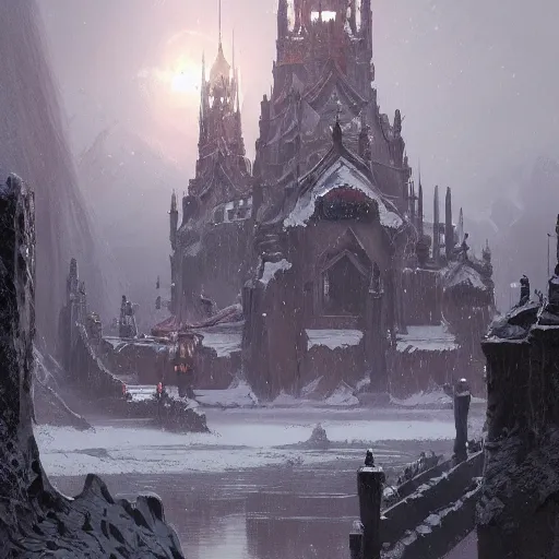 Prompt: elven winter palace, concept art, style of Greg Rutkowski, artstation,