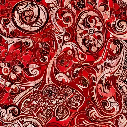 Prompt: a red and black cystal in the wood table in digital in art intricate, fantasy