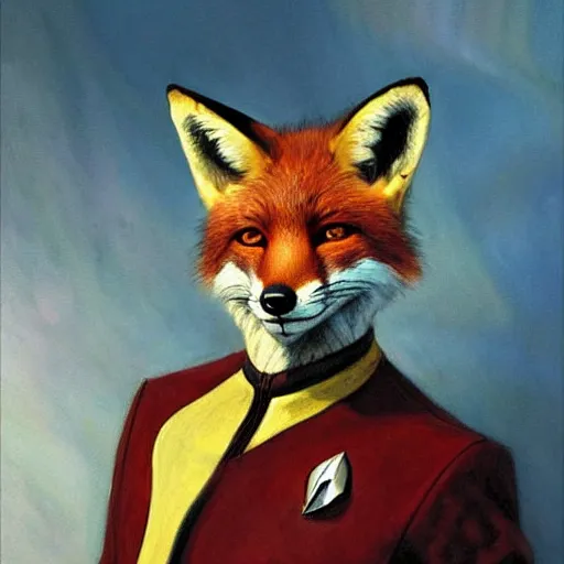 Prompt: a portrait of a fox foxman canine star trek doctor. highly detailed painting by gaston bussiere, craig mullins, j. c. leyendecker, furry