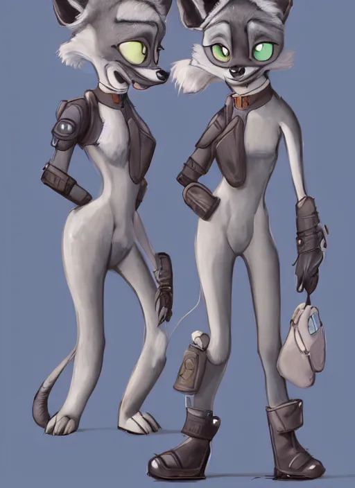 Image similar to oil painting detailed full body of anthromorphic female wolf, in style of zootopia, zootopia, zootopia, fursona, furry, furaffinity, 4 k, deviantart, furry art, fursona art, wearing astronaut outfit, in style of zootopia, wolf fursona, cyberpunk, female, expressive, detailed feminine face,