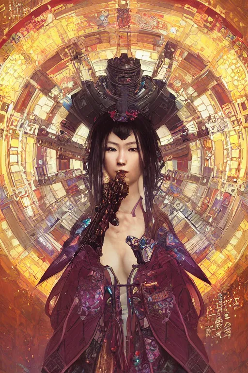 Prompt: portrait of a beautiful cyberpunk samurai woman wearing a warrior armor, fantasy, regal, fractal crystal, fractal gems, by stanley artgerm lau, greg rutkowski, thomas kindkade, alphonse mucha, loish, norman rockwell.