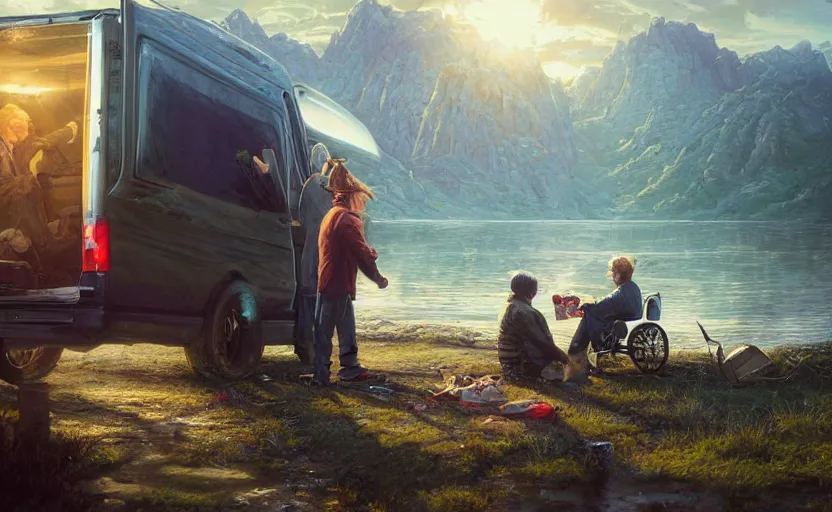 Prompt: highly detailed portrait of donald trump living in a van, down by the river, homeless, stephen bliss, unreal engine, fantasy art by greg rutkowski, loish, rhads, ferdinand knab, makoto shinkai and lois van baarle, ilya kuvshinov, rossdraws, tom bagshaw, global illumination, radiant light, detailed and intricate environment