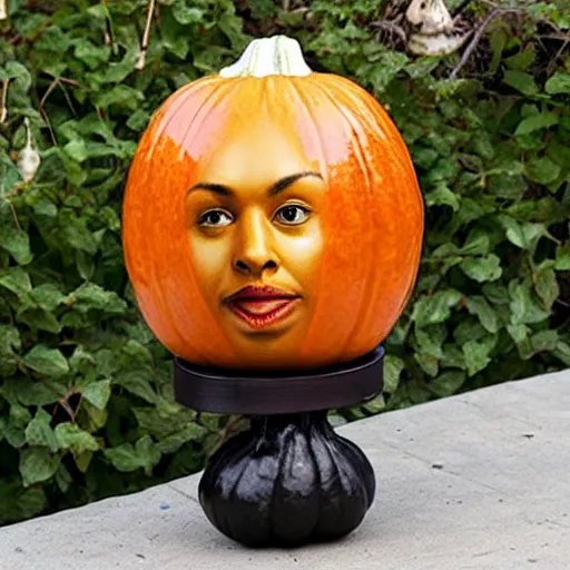 Image similar to gourd with face of amber heard hybrid intercross mix as a gourd