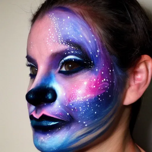 Prompt: Face painting heavily inspired in Liminal space in outer space, full face, artistic