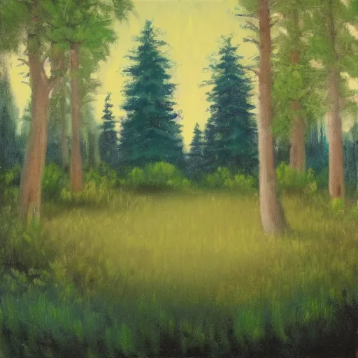 Prompt: A white cube in the middle of a forest landscape, by bob ross