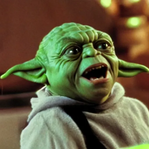 Image similar to danny devito plays yoda, scene from empire strikes back