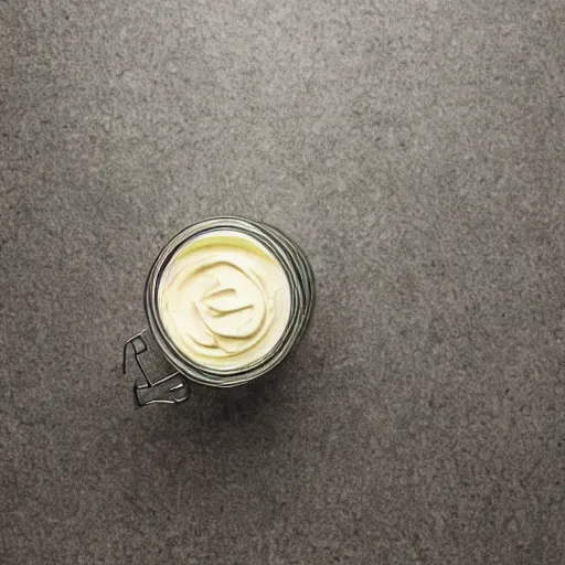 Image similar to a jar of mayonnaise on an escalator. close - up on the jar of mayonnaise. photorealistic, 8 k