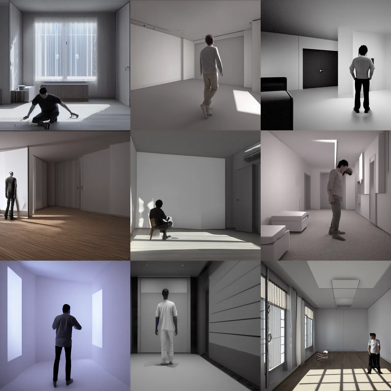 Prompt: man in the room, global illumination, ambient occlusion, by hiroaki samura and casper konefal and sung choi