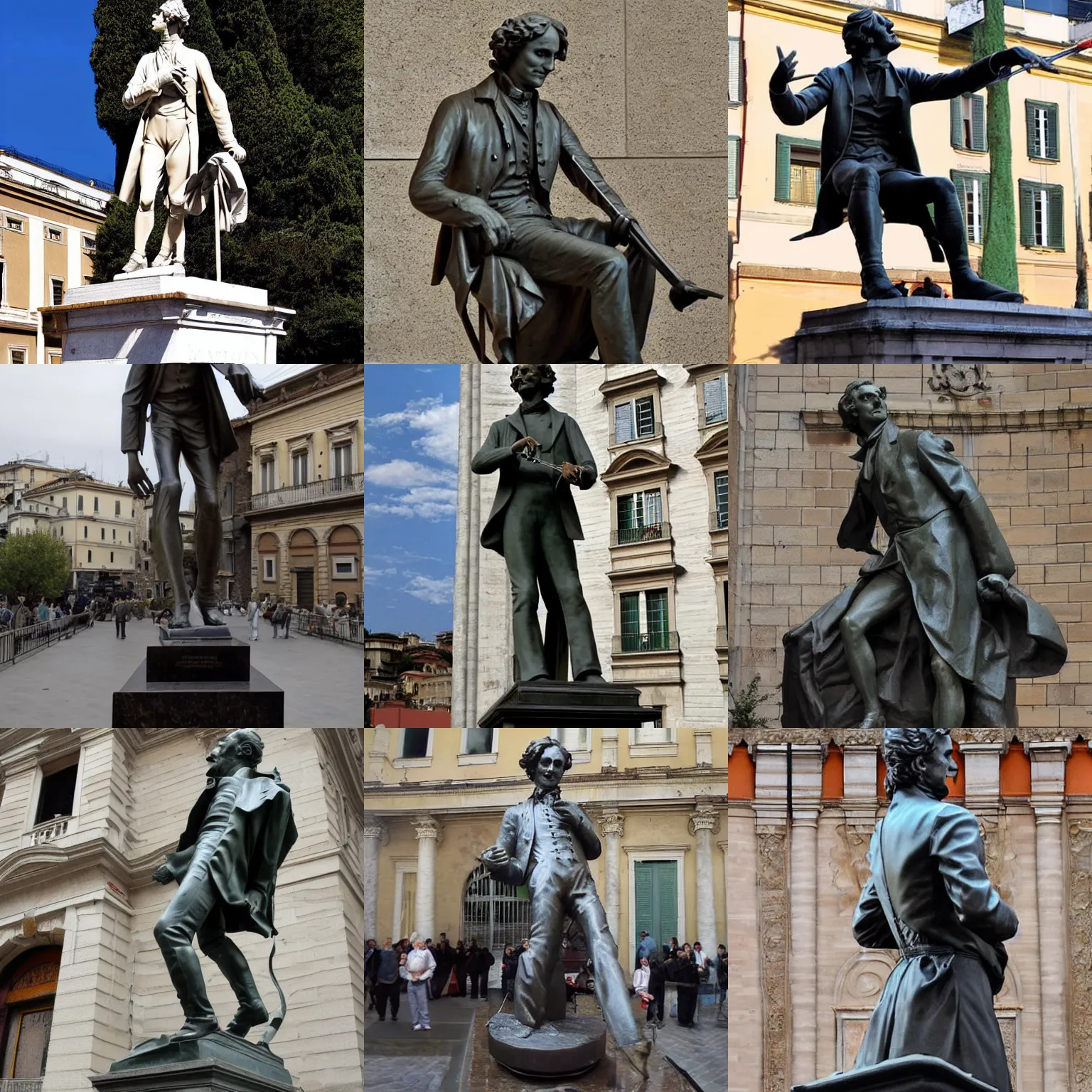 Prompt: inaguration of the statue of Paganini in Genoa by Michelangelo Statue photo realistic