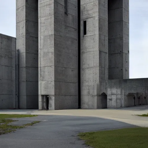 Image similar to sci fi utopian far future research facility exterior, brutalist architecture, grand scale