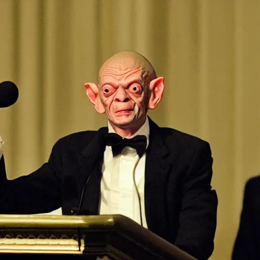 Prompt: president gollum giving a speech