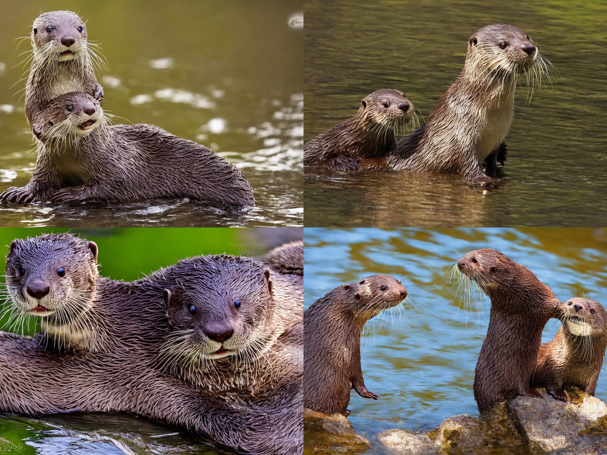 Prompt: happy young otter, nature photo, amazing composition, back lighting from a golden sun, magical