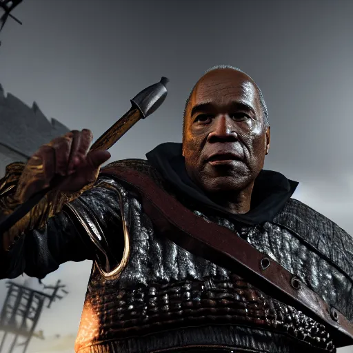 Image similar to oj simpson in dark souls, highly detailed, extremely high quality, hd, 4 k, 8 k, canon 3 0 0 mm, professional photographer, 4 0 mp, lifelike, top - rated, award winning, realistic, detailed lighting, detailed shadows, sharp, no blur, edited, corrected, trending