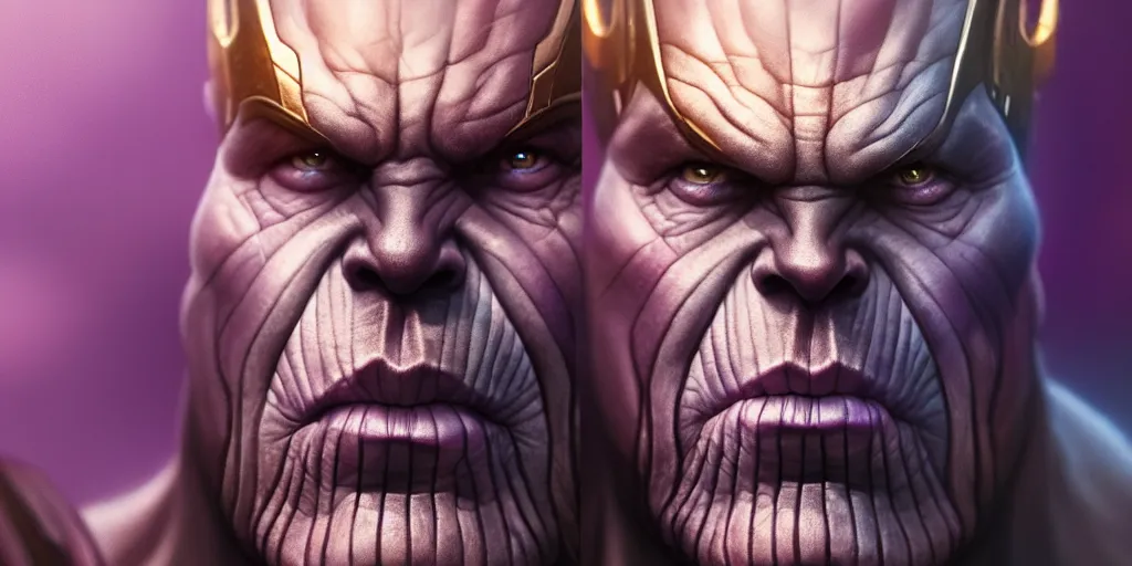 Prompt: ultra detailed close up face portrait of thanos, extremely detailed digital painting, in the style of fenghua zhong and ruan jia and jeremy lipking and peter mohrbacher, mystical colors, rim light, beautiful lighting, 8 k, stunning scene, raytracing, octane, trending on artstation