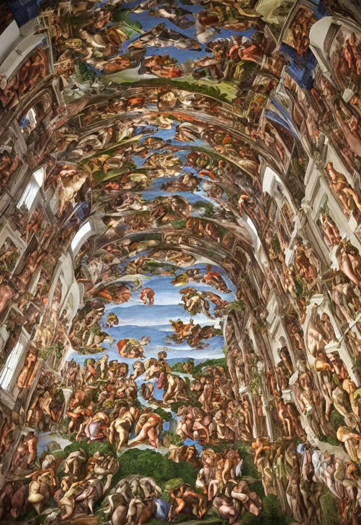 Image similar to a sistine chapel building made of vegetables, 8 k, artstation, highdetailed