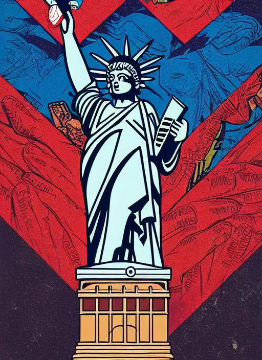 Prompt: propaganda statue of liberty by tristan eaton