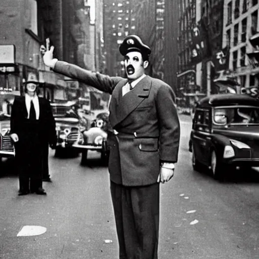 Image similar to super Mario standing in the streets of 1940s new york