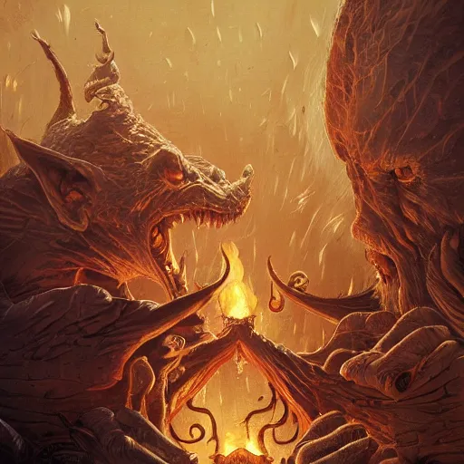 Image similar to Goblins burning an orphanage, cinematic, intricate, elegant, highly detailed, digital painting, artstation, concept art, smooth, sharp, focus, illustration, art by artgerm and Johfra Bosschart