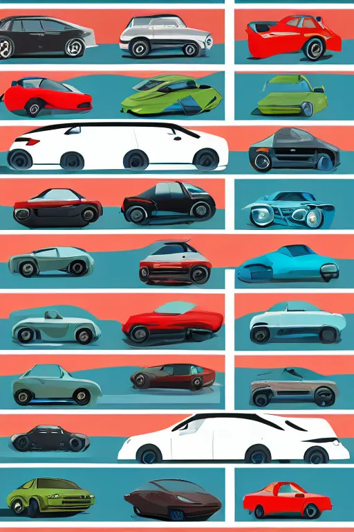 Prompt: illustration showing the evolution of cars