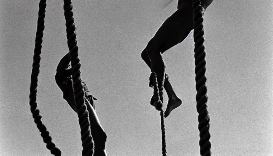 Prompt: 1 9 6 0 s movie still of marcus atilius regulus tied with ropes at pole in direction of the burning sun with blood flowing off his eyes cinestill 8 0 0 t 3 5 mm b & w, high quality, heavy grain, high detail, texture, dramatic light, anamorphic, hyperrealistic, detailed hair