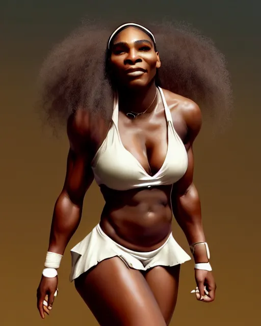 Image similar to Serena Williams as angelic seductress in heaven, au naturel, hyper detailed, digital art, trending in artstation, cinematic lighting, studio quality, smooth render, unreal engine 5 rendered, octane rendered, art style by klimt and nixeu and ian sprigger and wlop and krenz cushart