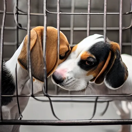 Prompt: beagles fighting in a cage