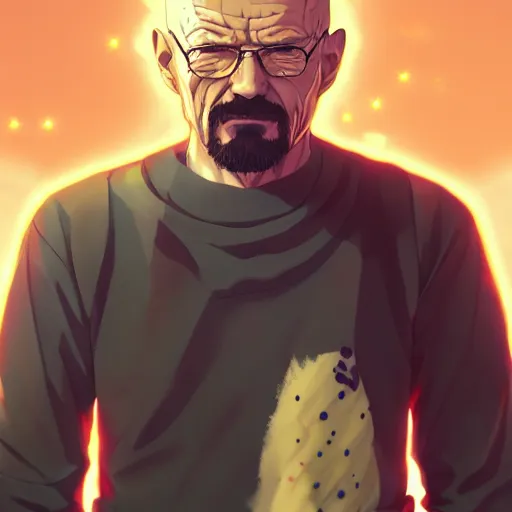 Image similar to anime portrait of walter white as an anime antagonist by Stanley Artgerm Lau, WLOP, Rossdraws, James Jean, Andrei Riabovitchev, Marc Simonetti, and Sakimichan, trending on artstation