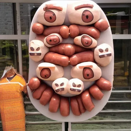 Image similar to a face made of sausages, melting