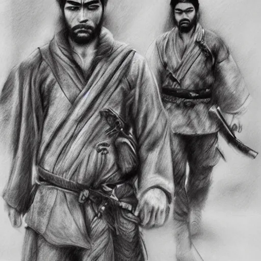 Image similar to Kurdish samurai, detailed charcoal sketch, realistic, incredibly detailed, award winning art, cinematic, extremely high detail, concept art