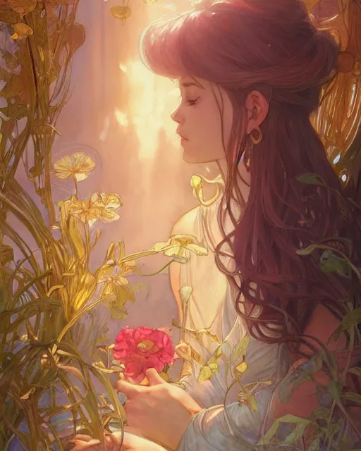 Image similar to secret romance, highly detailed,, gold filigree, romantic storybook fantasy, soft cinematic lighting, award, disney concept art watercolor illustration by mandy jurgens and alphonse mucha and alena aenami, pastel color palette, featured on artstation