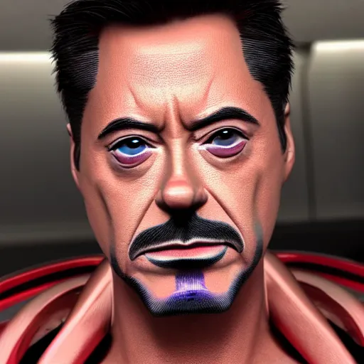 Image similar to tony stark wearking makup in the gay parade, 8k resolution, close-up shot, hyper-detailed