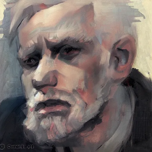 Prompt: man with gray hair by Georges Rouault, Krenz Cushart, High Angle, Decopunk, Shaders, Optix