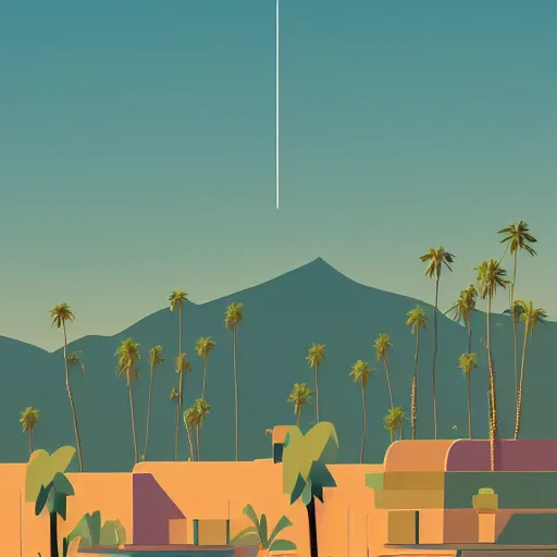 Image similar to a beautiful illustration of palm springs by James gilleard, artstation HD, geometric lines, HD, 4k, 8k