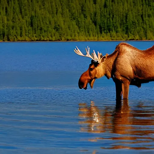 Prompt: a moose swimming in a lake of milk