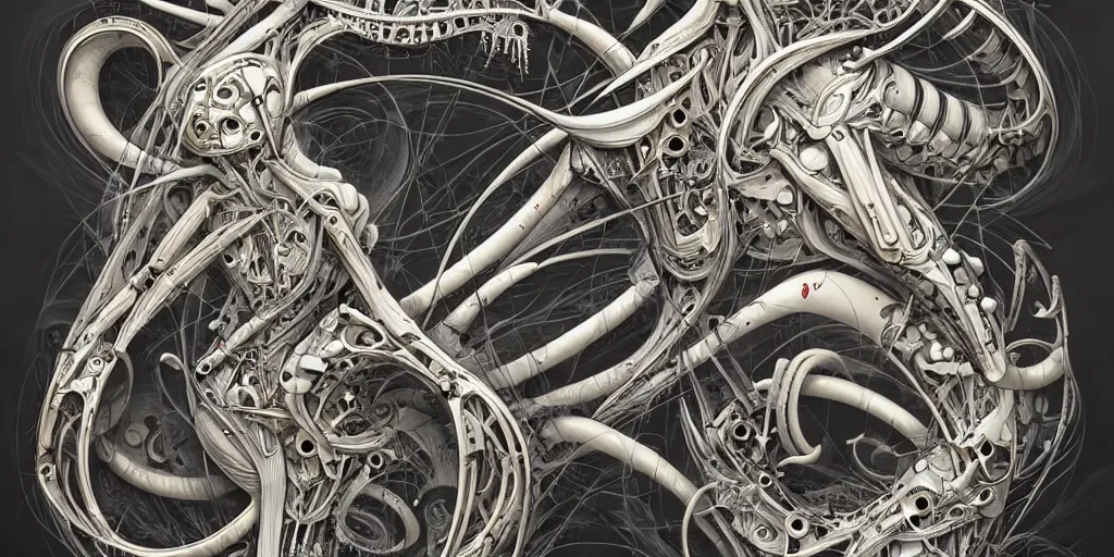 Image similar to biomechanical typography by hr giger and james jean and peter mohrbacher