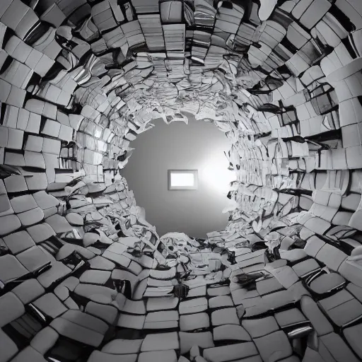 Prompt: an impossible room filled with impossible things photographed from an impossible perspective