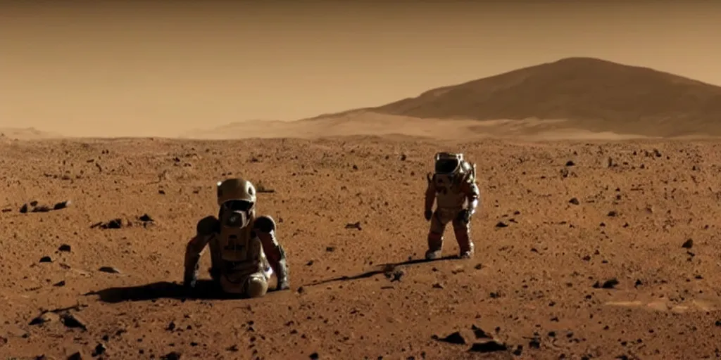 Prompt: Mars and earth embracing, beautiful cinematic moment, directed by Christopher Nolan,