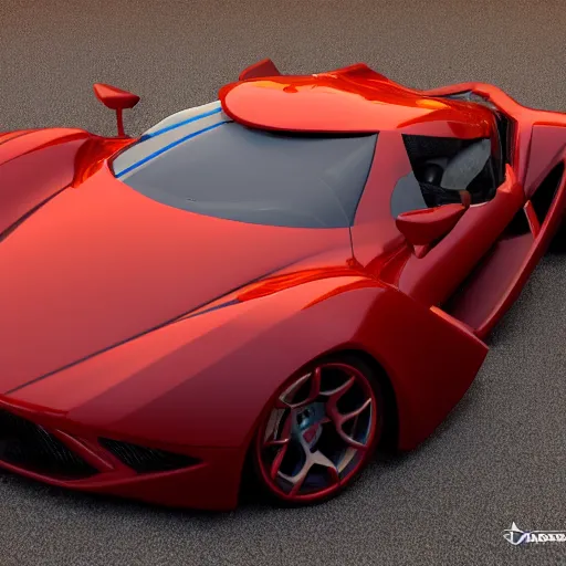 Image similar to a realistic render of a sportscar in the style of Scott Robertson on ArtStation and Encho Enchev on ArtStation, the color of the car is a dark red, 4k,