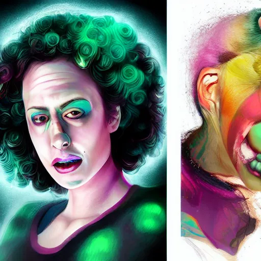 Image similar to hyperdetailed portrait of kristen schaal as delirium of the endless, colourful make up, the sandman, made by caravaggio stanley artgerm lau wlop rossdraws artstation cgsociety concept art cgsociety octane render