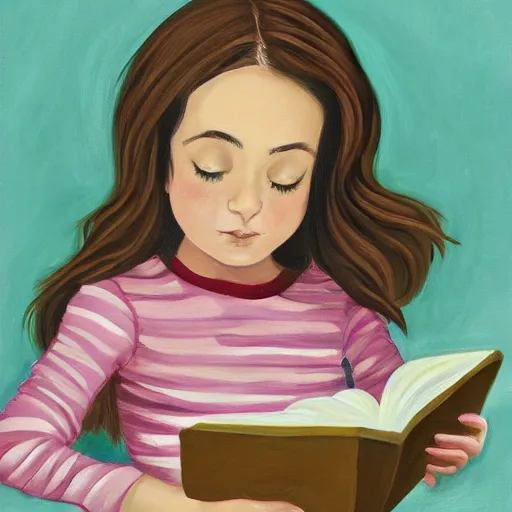 Prompt: painting of girl reading a book by emily winfield martin, trending on society 6