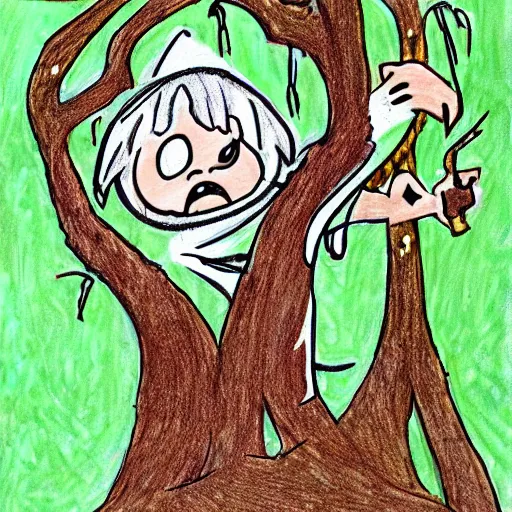 Image similar to cartoonish wizard in the tree drawing,