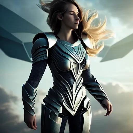 Prompt: beautiful Kryptonian girl with full armor, full body shot, clouds, hyper realistic, hyper detailed, octane render, cloudpunk, johannes voss, dynamic lightning, sharp focus, flight, huge wings, wings made of glass, volumetric, realistic, 3d render, Realistic Render, Cinematic lighting, Volumetric lighting, atmospheric, cinematic, unreal engine, unreal engine render, octane render, HD, photorealism, hyper realistic, photo, 8K, trending on artstation, concept art