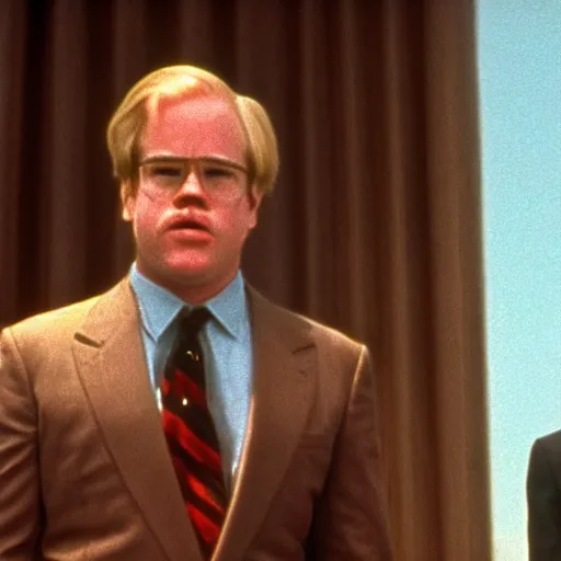 Prompt: philip seymour hoffman is joe biden, forest gump ( 1 9 9 2 ), cinematic shot