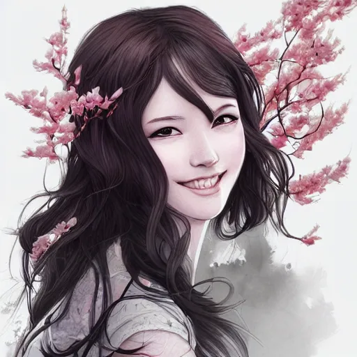 Image similar to ash blossom and joyous spring, heroine, beautiful, playful smile, detailed portrait, intricate complexity, in the style of Artgerm, Kazuki Tanahashi, and Ross Tran, cel-shaded
