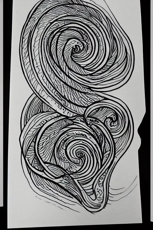 Image similar to a simple tattoo design of birds flying in a 8 spiral, ink, line art