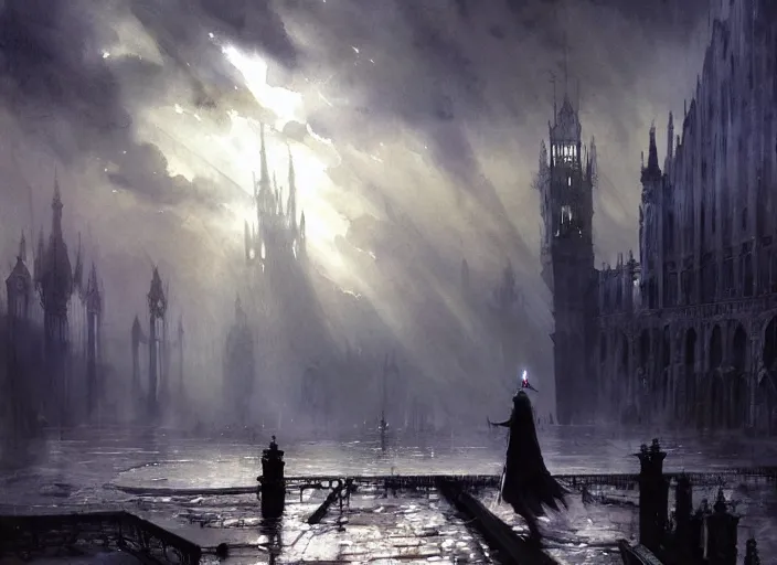 Prompt: watercolor painting irithyll, anor londo, haunting, very beautiful ambient lighting, sun rays, dust, art by anders zorn, wonderful masterpiece by greg rutkowski, cinematic light, american romanticism by greg manchess, creation by tyler edlin