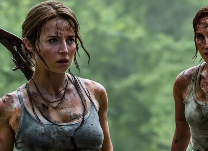 Prompt: film still of!!!! daisy edgar jones!!! as lara croft in new tomb raider movie, 8 k